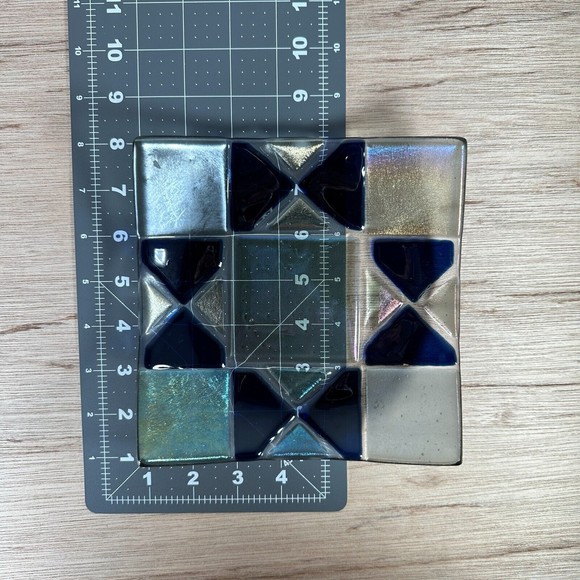 Fused Dichroic Art Glass Trinket Dish Bowl Square Iridescent  VTG 7" W Blue - Picture 8 of 8
